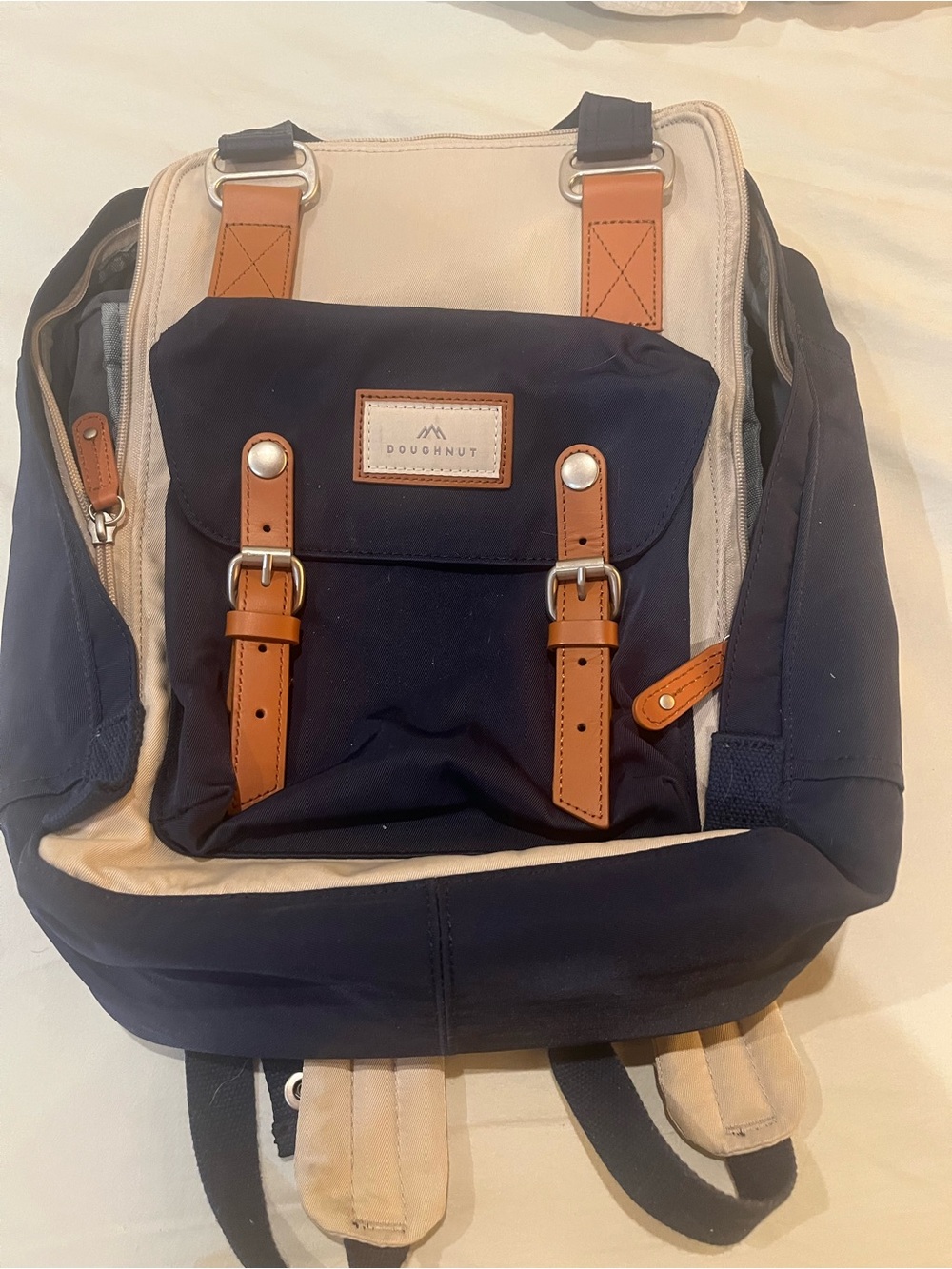 Doughnut Macaroon Series Navy and Ivory Canvas Backpack